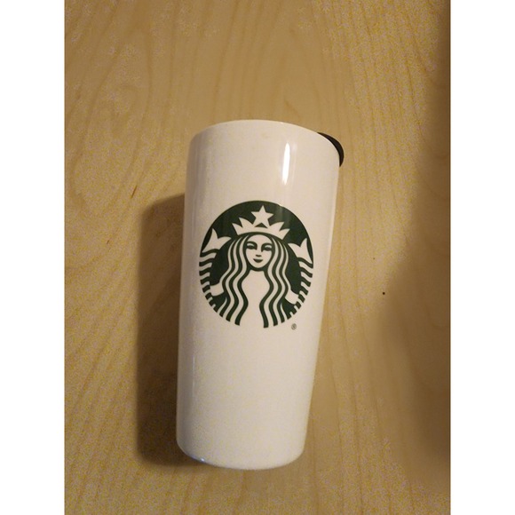 Starbucks Other - Starbucks Siren Logo White Ceramic Travel Tumbler Mug 12oz Double Wall Drink Box